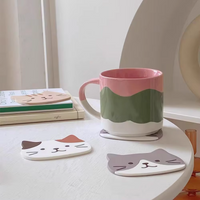 Lovely Pet Cat Design Cup Coaster Heat Insulation Non Slip Coffee Tea Waterproof Desktop Mat Home Kitchen Holiday Gift Ornament