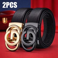 2PCMen's Business Belt - Genuine High Quality Alloy Automatic Buckle Belt, Fashionable Luxury Designer Dating Party Jeans Casual