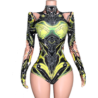 Sparkly Rhinestones Long Sleeve Bodysuit for Women Sexy Performance Dance Costume Singer Dancer Show Stage Wear Nightclub Outfit