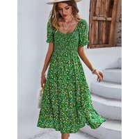Ladies Sexy Vintage Floral Print Boho Summer Dress Women Casual Elastic Bohemian Beach Dress Women Sundress Robe Vestidos Female