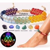 7 Chakras Natural Stone Anklet For Women Symbolize Happiness And Good Luck Crystal Braided Rope Ankle Bracelet Summer Jewelry