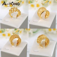 Turkish Fashion Coins Ring 24k Gold Plated Dubai Simple Cocktail Couples Rings Nigeria Women Bridal Wedding Party Jewelry