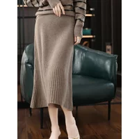 Women's Pure Cashmere Knit Skirt Long Thick Elastic Slim Hip Straight for Autumn Winter New Fashion Joker Style