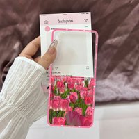 For Samsung Galaxy Z Flip 7 Case INS Korean Pink Tulip Flower Clear Hard Folding Phone Cover For Samsung ZFlip7 5G Floral Fundas