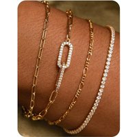 Layered Stackable Gold Plated Chain Bracelets for Women Micro-Pavé Zircon Oval Link Design Minimalist Luxury Ins Style Jewelry