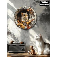 20CM 1PCS 2D Natural Theme Tree-hole Squirrels Wooden Round Discs Furniture Hanging Wall Decoration Farm Restaurant Coffee Shop