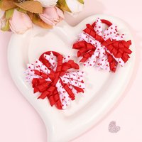 2Pcs Firework Hair Tie Sweet Heart Print Rolled Ribbon Rubber Bands High-elastic Hair Rope For Girls Valentine's Day Accessories