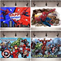 Cartoon Marvel Superhero Birthday Party Decoration Backdrop Spider Man Iron Man Captain America Kids Party Supplies Decor Props