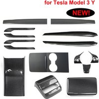 for Tesla Model Y 3 2023 ABS Carbon Fiber Center Console Wrap Cover Kit Dashboard Armrest Door Side Trim Sticker Accessories
