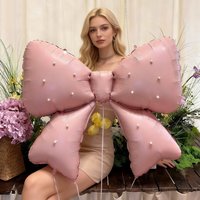 38”Bow aluminum foil balloon strap with pearl decoration for birthday party, wedding proposal, shower party decoration