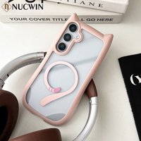 Cute Cat Ear Transparent Case For Samsung Galaxy S26 Ultra S25 S24 S23 Plus S26 Magnetic Charging Soft Border Cover