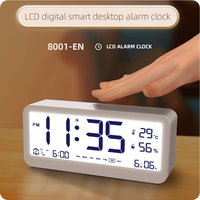 8001-EN Digital Clock LED Brightness Adjustable Temperature Humidity Displaying Alarm Clock Dual Alarms Modes Auto-Dimming