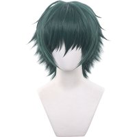 Anime Cosplay Maki Zenin Wig Short Straight Dark Green Synthetic Hair Peluca For Frieren Festival Role Play Props