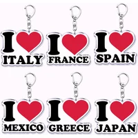 I Love FRANCE POLAND CHILE Letter Keychains for Accessories Bag UNITED STATES KINGDOM MEXICO SPAIN ITALY Keyring Jewelry Gifts