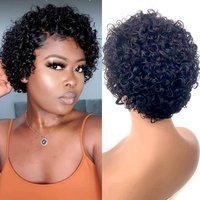 DreamDiana 100% Brazilian Human Hair Glueless Finger Wave 13X4 Lace Frontal Wig Natural 4" Short Curly Pixie Cut Front Lace Wigs image 3