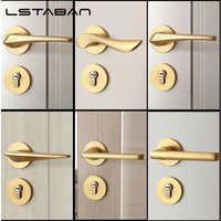 Indoor Golden Door Handle Set Simple Aluminum Alloy Magnetic Door Lock Bedroom Wooden Door Mute Anti-theft Door Handle