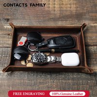 Genuine Leather Foldable Storage Trays Cowhide Square Tray Key Wallet Coin Organizer Home Office Desktop Storage Sundries Box