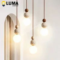 Żółte lampy wiszące z trawertynu w stylu kremowym Luma, lampy wiszące z drewna z kamienia naturalnego do sypialni przy łóżku restauracji wyspa kuchenna