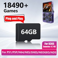 64GB Game Card for R36S Game Console with 18490+Games&26 Emulators for PS1/PSP/N64/NES/SNES/NEOGEO/NDS Emuelec 4.7 Plug and Play