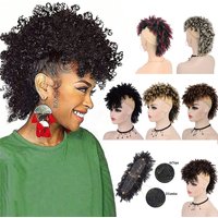 Synthetic High Puff Afro Mohawk Ponytails for Women Mohawk Short Kinky Curly Ponytail Extension Hair Bun with Bangs