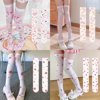 Cute Lolita strawberry pure desire over the knee stockings pink sweet printed two-dimensional soft cute rabbit cartoon stockings