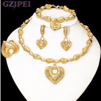 GZJPEI 2025 New Lover Heart Jewelry Set Exquisite Metal Beads Charms Bracelet Hearts Pendant Necklace Trendy Christmas Gifts