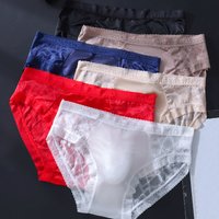 Men's Lace Briefs Thin Seamless Mesh Sheer Ice Silk Briefs 3D Bulge Pouch Underwear Sexy And Minimalist Underwear