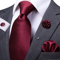 Burgundy Solid Mens Necktie Luxury 8.5cm Wide Wedding Tie Pocket Square Cufflinks Brooch Set Gift For Men Business Designer