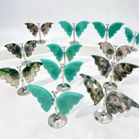 Random 1PC Natural Crystal Butterfly Carving, Tianhe Stone, Moss Agate,Stone Collections,Excellent Gift,Family And Friend Gift