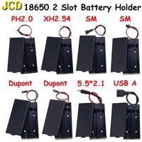 JCD 1pcs 2 Slots 18650 Battery Holder Storage Case Box With DC 5.5*2.1 PH2.0 XH2.54 SM Dupont Terminal Leadwire & Switch & Cover