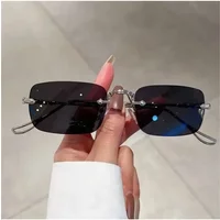 Rimless Rectangle Sunglasses For Men Women UV400 Metal Eyewear Fashion Vintage Shades Brand Design Ocean Lenses Sun Glasses