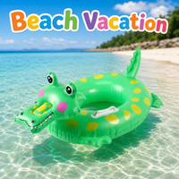 1PC Cartoon Crocodile, Inflatable Swimming Ring, Thick PVC Pool Float Glitter Water Tube Summer Beach Pool Party Floating Toys