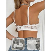 Women's Wireless Lace Bralette Padded Push Up V Neck Adjustable Thin Straps Comfort Soft Breathable Everyday Bra