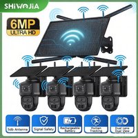 SHIWOJIA 4G WiFi Solar Router 10W WiFi Range Coverage 500M with SIM Card Slot + 4 Dual Cameras WiFi PTZ Solar Security Camera