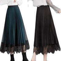Two-Sided Wear Skirt Spring And Summer Women's New Fashion High Waist Lace Pleated Skirt Long Mesh Skirt A-Line Skirt Green Q4