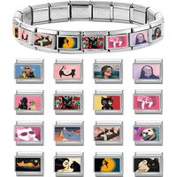 Wholesale Fashion Personalized DIY Colored Italian Charm Bracelet Red Rose Flower Cats Bead 9mm Bracelet Stainless Steel Jewelry
