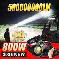 2025 New High Power 800W LED Headlight 500000000LM Super Bright Zoom Waterproof Headlamp Outdoor Camping Work Hunting Lantern