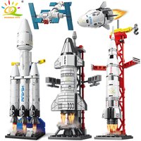 HUIQIBAO Mini Aviation Manned Rocket Model Building Blocks Space Aerospace Station Bricks City Construction Toys for Children