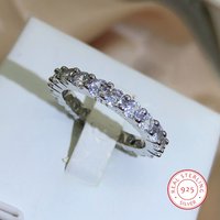 New Fashion Single Row Full Diamond Claw Set Ring Women 925 Stamp Bling Bling Round Zirconia Party Wedding Jewelry Gift