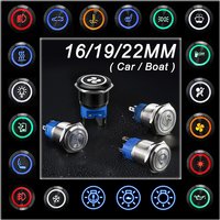 16/19/22MM Customizable Metal Push Button Switch Car Boat Horn Fog Fans Waterproof Lamp Latching/Momentary Black/Silver 12V 24V