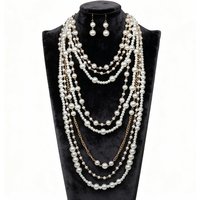 Elegant Imitation Pearl Necklace Layered Luxury Beaded Necklace Handmade Vintage Imitation Pearl Earring Set Party Accessories