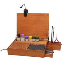 Hobby Work Table for Model Building, Portable Organizer w/ Cutting Mat, Workbench with Light for Polishing,Coloring,Model Making