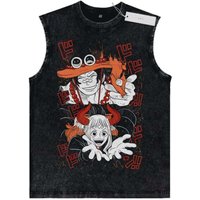 Unisex Black Washed Vintage Tank Top One Piece Ace Luffy Devil Horns High - Quality Fabric for Fitness Casual Shopping