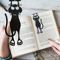 Acrylic Black Kitten Bookmark Hollow Design Creative Hanging Book Mark 12.3x2.3cm for Page Marking