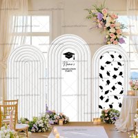 Mehofond Custom 2-Sided White Stripes Graduate Graduation Congrats Class of 2026 Party Cover Chiara Arch Decor Backdrop Photo
