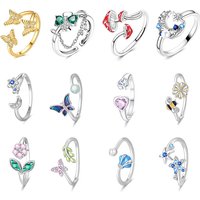 New Original 925 Sterling Silver Butterfly Four-Leaf Clover Flower Star And Moon Ring For Women Fit Wedding Party Jewelry Gifts