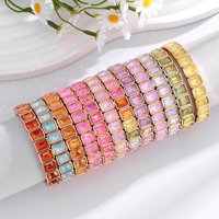 New Arrivals Geometric Bohemian Rainbow Glass Crystal Stretchy Stretch Tennis Bracelet Fashion Gold Plated Jewelry For Women
