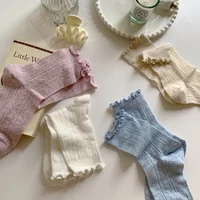 Women hollowed-out ruffled slouch socks Mesh Candy-colored thin for spring and autumn Japanese style sweet lovely Mid-calf Socks