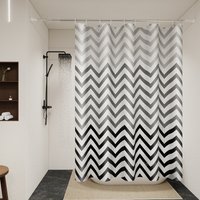 Modern Chevron Shower Curtain - Black & White Waterproof PEVA Bathroom Decor