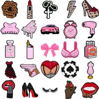 1/25PCS Glamour & Edgy PVC Shoe Charms for Clogs, Leopard Lipstick, Pink Car, High Heels DIY Accessories for Teens & Adults